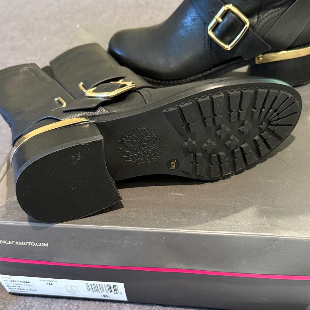 BNIB Vince Camuto Black Boots with Gold Accents - Picture 2 of 3